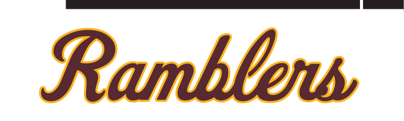 Ramblers script wordmark, maroon and gold on white variant, cell 12