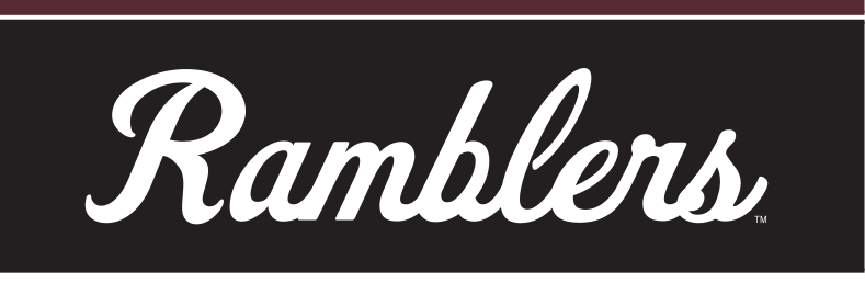 Ramblers script wordmark, white on black variant, cell 14
