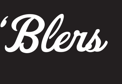'Blers script wordmark, white on black variant, cell 20