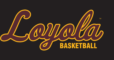 Loyola Basketball wordmark, gold outline on black variant, cell 25