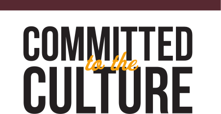 Committed to the Culture stacked wordmark, black and gold variant, cell 31