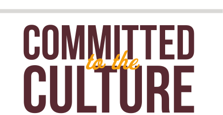 Committed to the Culture stacked wordmark, maroon and gold variant, cell 32