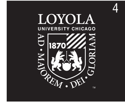 Loyola University Chicago secondary logo, white on black variant, cell 49
