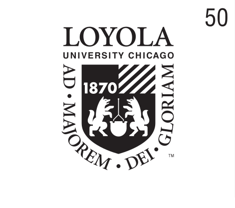 Loyola University Chicago secondary logo, white on grey variant, cell 50