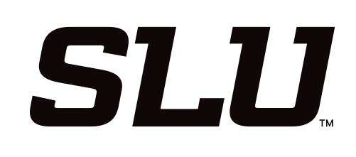 SLU lettermark, italic slab-serif black on white variant, cell 57