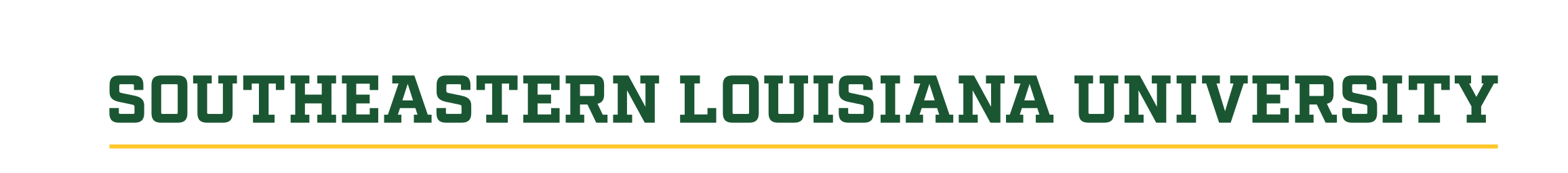 Southeastern Louisiana University wordmark, green/gold, 1-line variant, cell 44