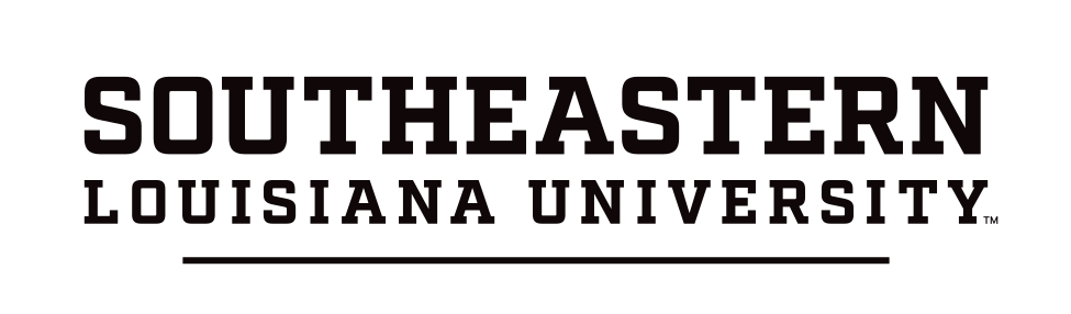 Southeastern Louisiana University wordmark, stacked sans-serif black on white variant, cell 53