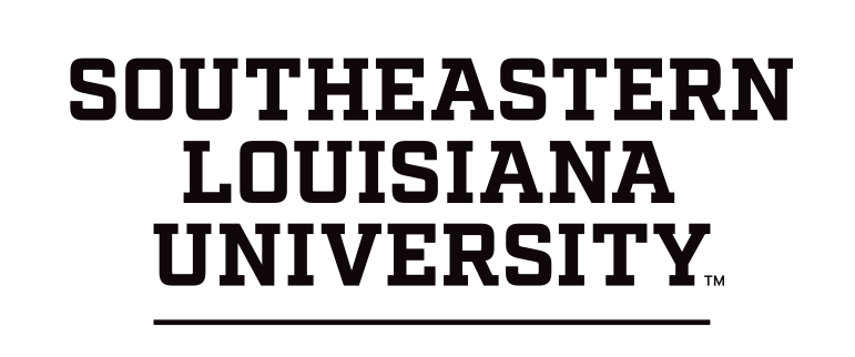 Southeastern Louisiana University wordmark, stacked slab-serif black on white variant, cell 54