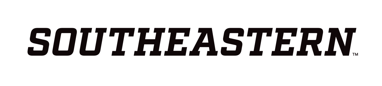 Southeastern wordmark, italic slab-serif black on white variant, cell 56
