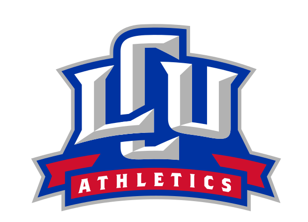 LCU Athletics logo, lettermark with banner, full color variant, cell 9