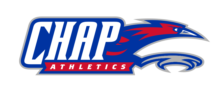 Chap Athletics wordmark with mascot head, horizontal variant, cell 24