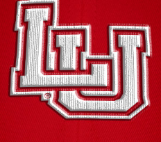 LU lettermark, one color white on red background variant