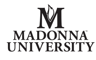 M Madonna University lockup, black/white on white variant, cell 20