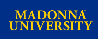 Madonna University wordmark, gold on blue variant, cell 24