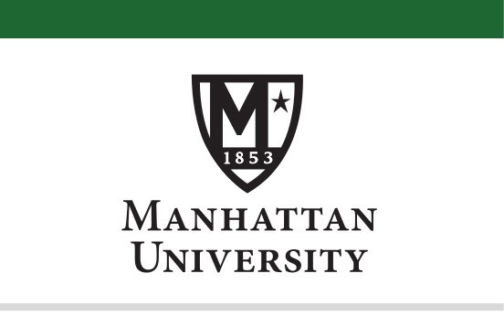 Manhattan University shield and wordmark, stacked, black variant, cell 3