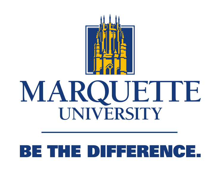 Marquette University logo, vertical, blue and gold variant, cell 42