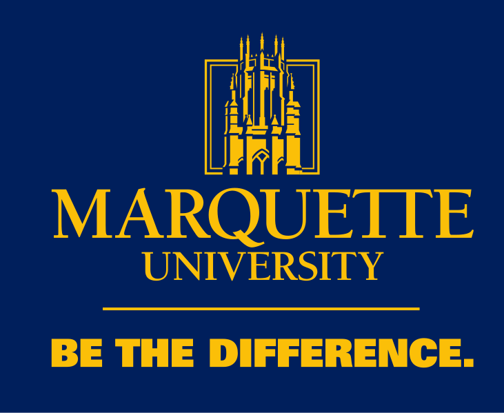 Marquette University logo, vertical, gold on blue variant, cell 44