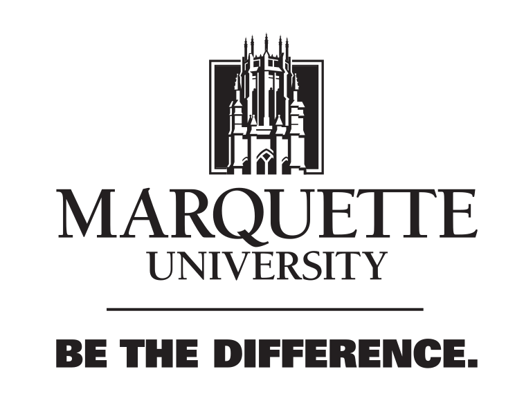 Marquette University logo, vertical, black variant, cell 45