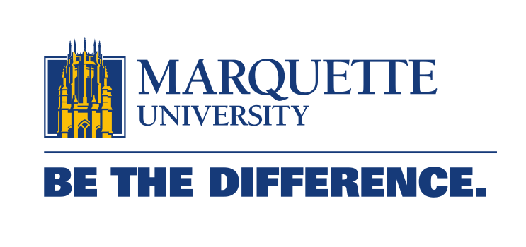 Marquette University logo, horizontal, blue and gold variant, cell 47