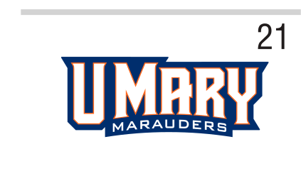 U Mary Marauders wordmark, blue and orange on white variant, cell 21