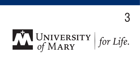 University of Mary for Life logo, horizontal black on white variant, cell 30