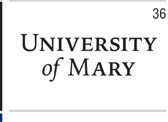 University of Mary logo, stacked black on white variant, cell 36