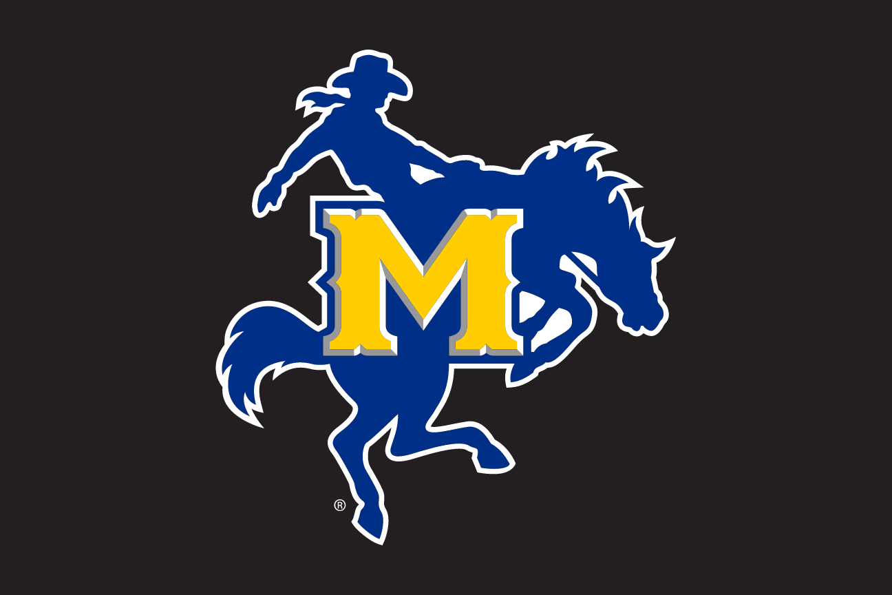 mascot on letter M, blue and gold on navy variant, cell 3