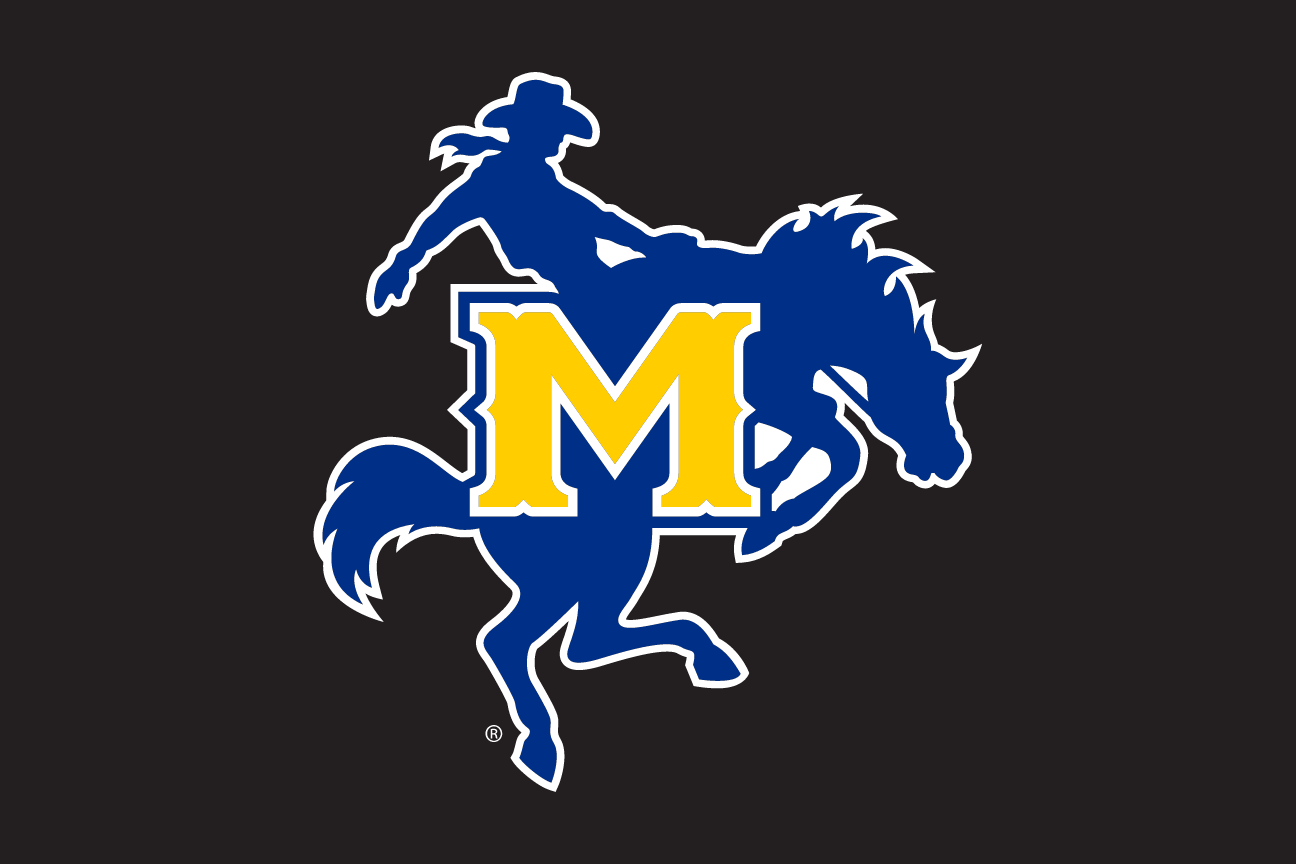 mascot on letter M, blue and gold on navy variant, cell 4