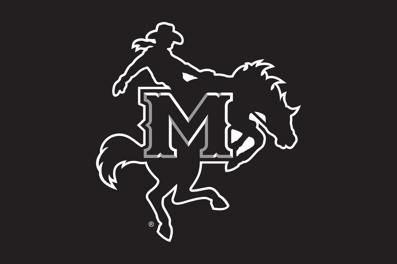 mascot on letter M, white outline on navy variant, cell 7