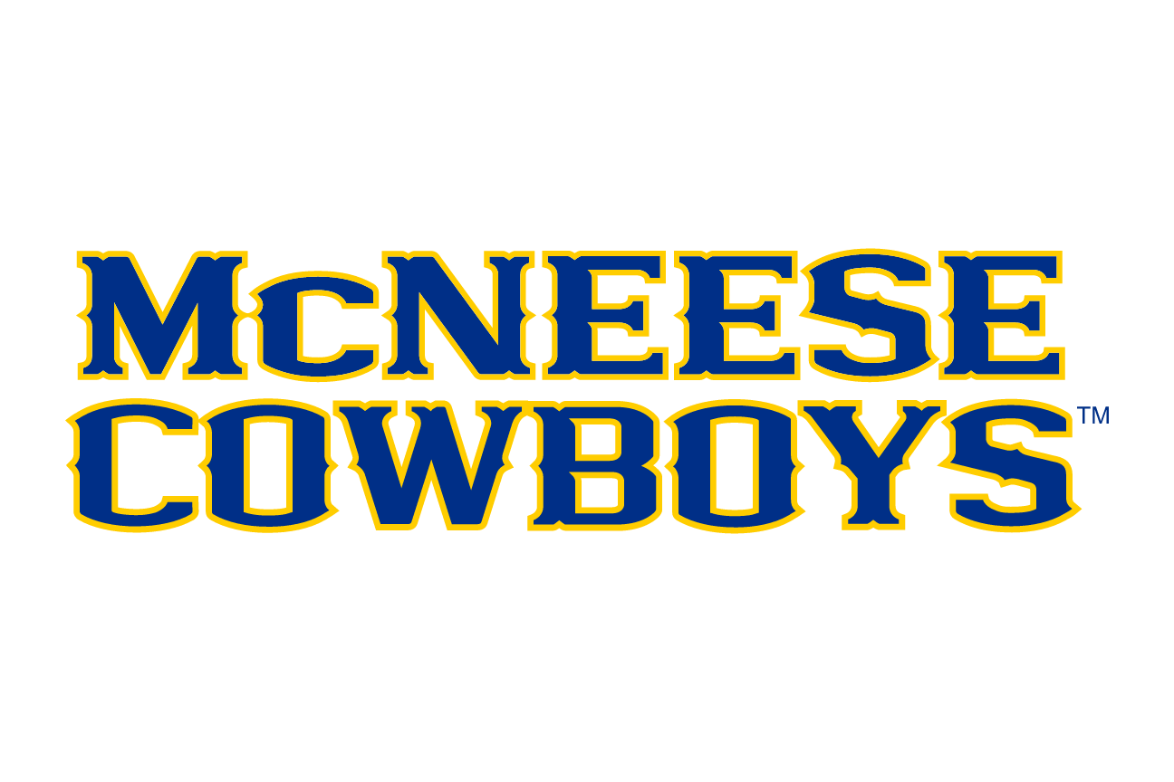McNEESE Cowboys wordmark, stacked blue and gold mixed case variant, cell 19