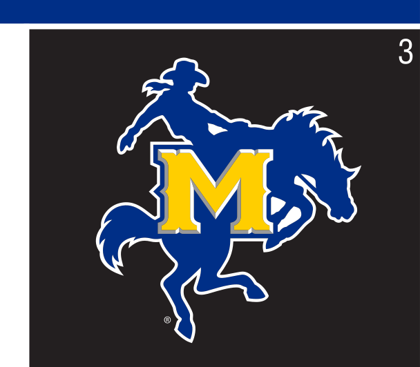mascot on letter M, blue and gold on navy variant, cell 3