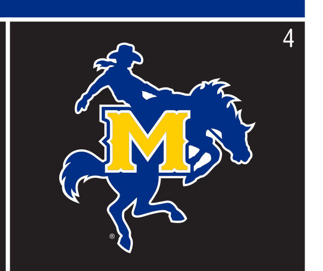 mascot on letter M, blue and gold on navy variant, cell 4