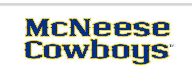 McNEESE Cowboys wordmark, stacked blue and gold mixed case variant, cell 19
