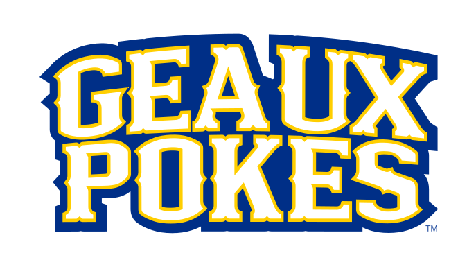 GEAUX POKES wordmark, blue/yellow variant, cell 33