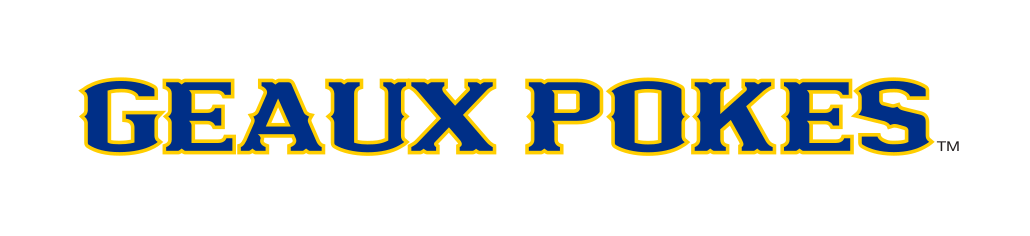 GEAUX POKES wordmark, blue/yellow all caps variant, cell 35