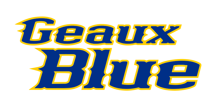 Geaux Blue wordmark, blue/yellow variant, cell 34