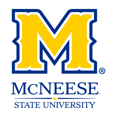 M lettermark with McNeese State University, blue/yellow variant, cell 43