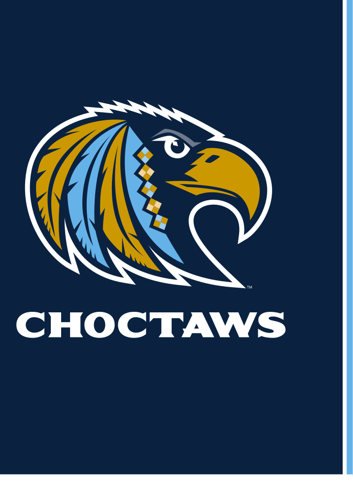 Choctaw mascot lockup, full color on navy variant, cell 61
