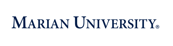 Marian University wordmark, blue variant, cell 4