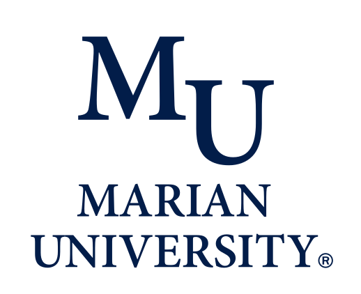 MU Marian University lockup, blue variant, cell 12