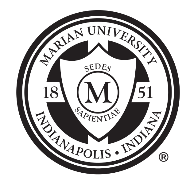 Marian University seal, black variant, cell 16
