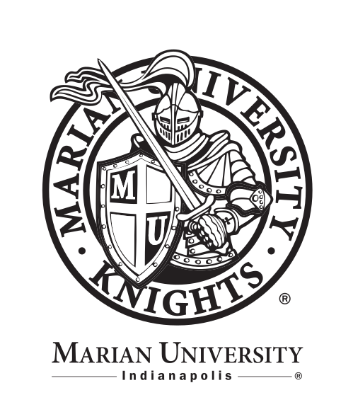Marian University Knights athletic mark, black/white with university name variant, cell 20