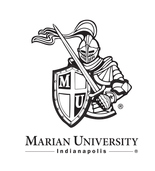 Marian University knight mark, black/white with university name variant, cell 31