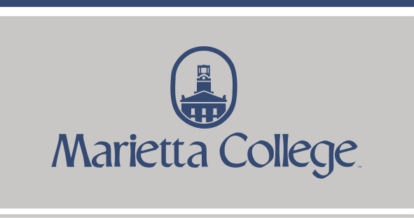 Marietta College logo, full, color on gray variant, cell 3