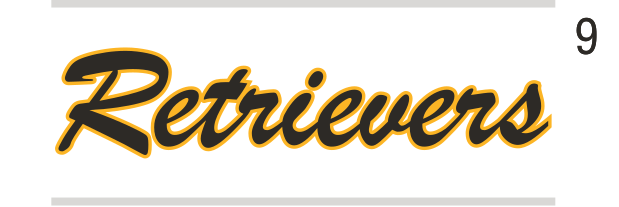 Retrievers wordmark, script, gold fill, black outline variant, cell 91