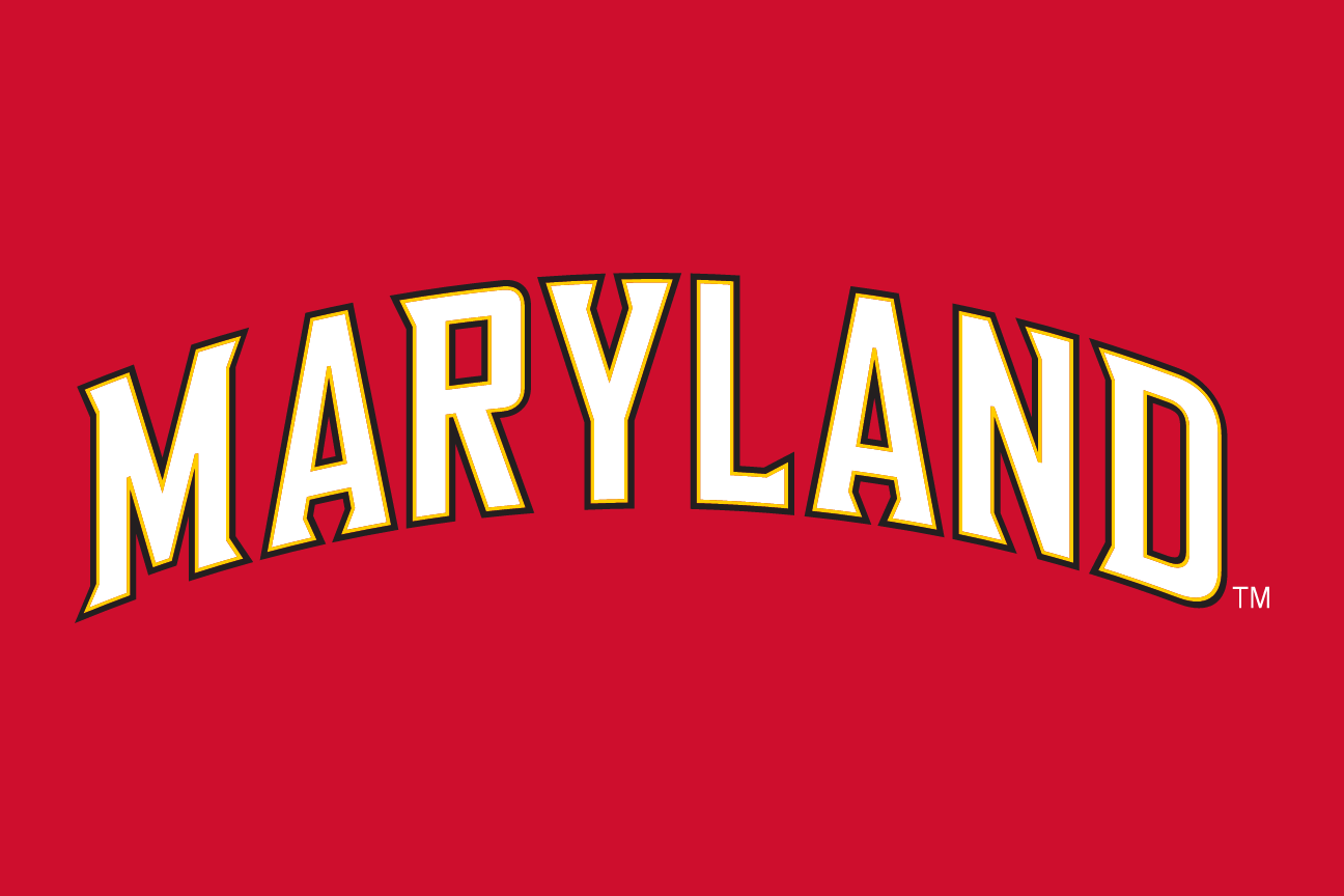 arched 'MARYLAND' wordmark, white/yellow/black on red variant, cell 18