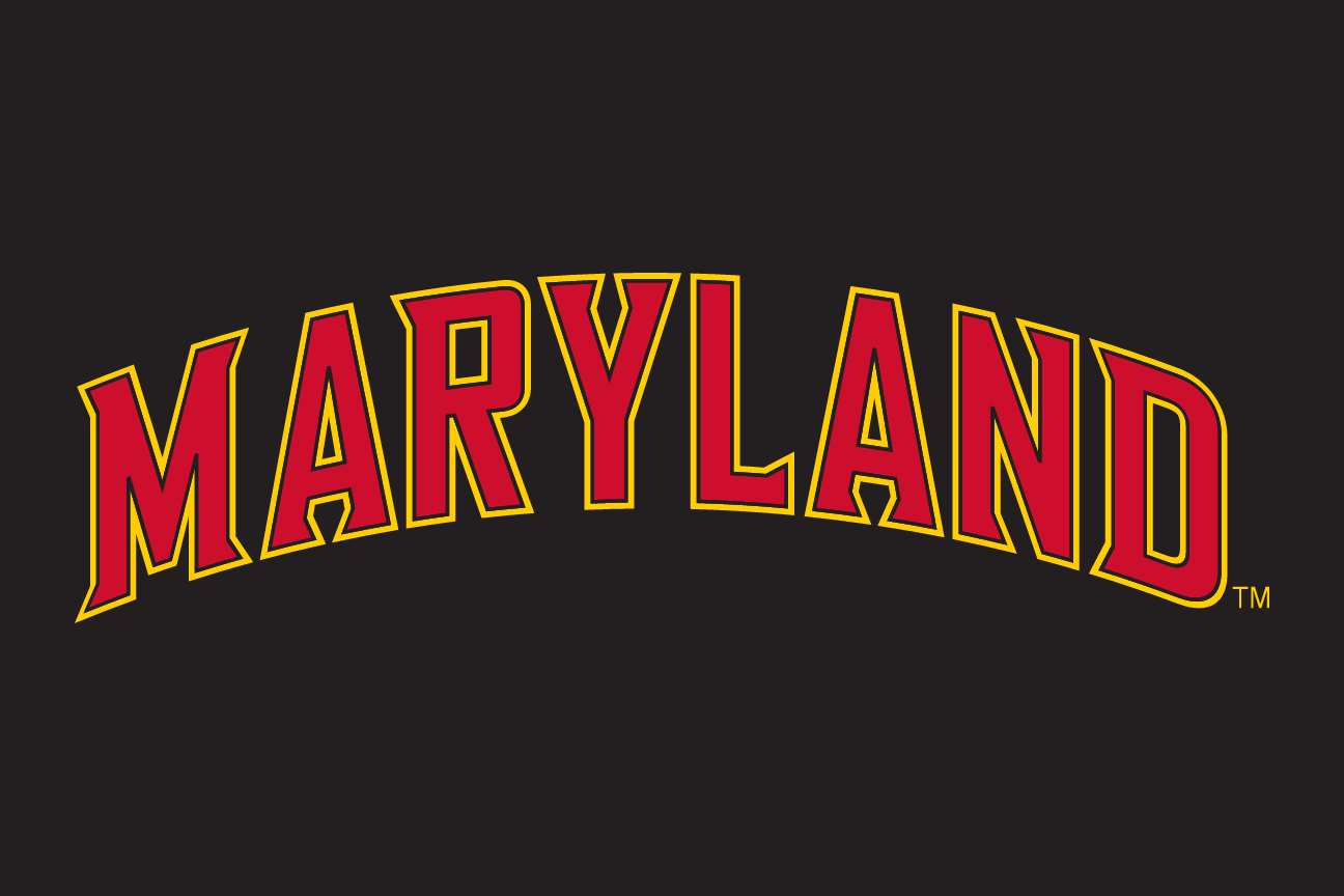 arched 'MARYLAND' wordmark, red/yellow/white on black variant, cell 19