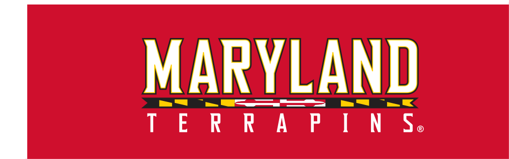 'MARYLAND TERRAPINS' wordmark with flag pattern, white/yellow/black on red variant, cell 14