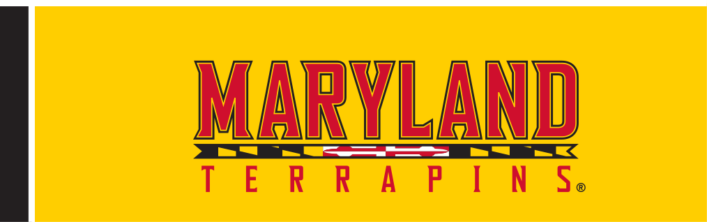 'MARYLAND TERRAPINS' wordmark with flag pattern, red/white/black on yellow variant, cell 16