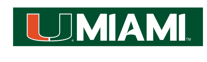 U MIAMI wordmark, white/orange on green variant
